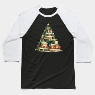 Bookworm Christmas Tree Books Baseball T-Shirt